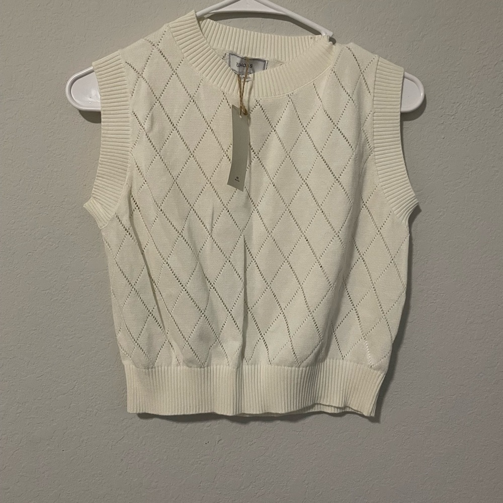 RIHOAS Cream Diamond Knit Vest